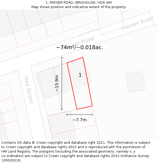 1, RAYNER ROAD, BRIGHOUSE, HD6 4AY: Plot and title map