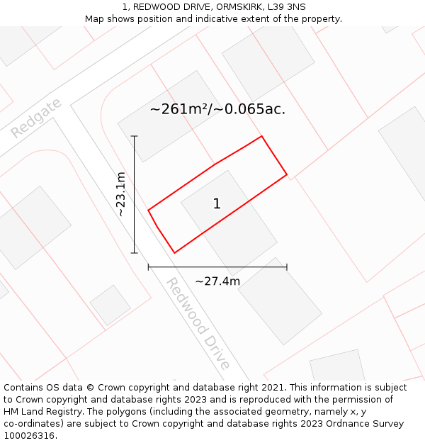 1, REDWOOD DRIVE, ORMSKIRK, L39 3NS: Plot and title map