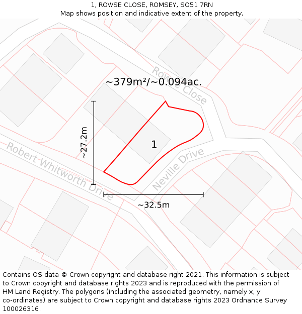 1, ROWSE CLOSE, ROMSEY, SO51 7RN: Plot and title map
