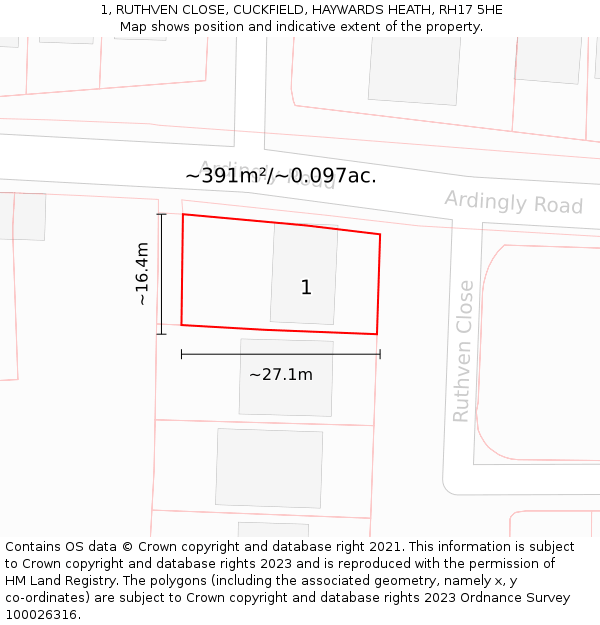 1, RUTHVEN CLOSE, CUCKFIELD, HAYWARDS HEATH, RH17 5HE: Plot and title map