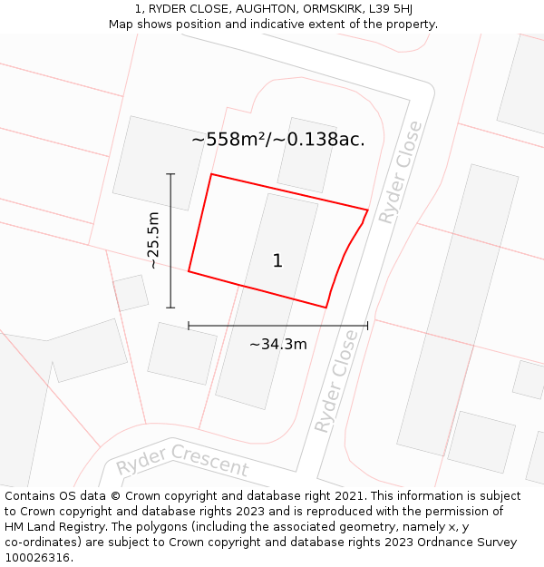 1, RYDER CLOSE, AUGHTON, ORMSKIRK, L39 5HJ: Plot and title map