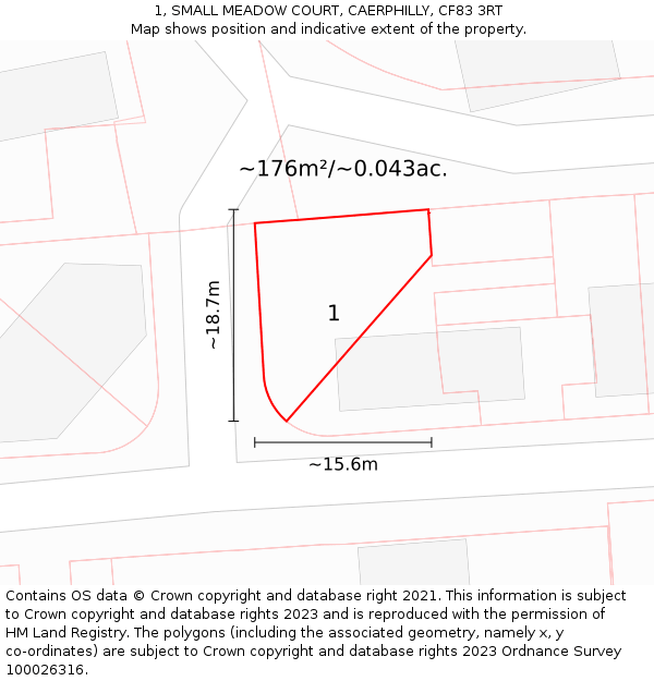 1, SMALL MEADOW COURT, CAERPHILLY, CF83 3RT: Plot and title map