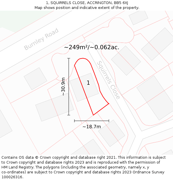 1, SQUIRRELS CLOSE, ACCRINGTON, BB5 6XJ: Plot and title map
