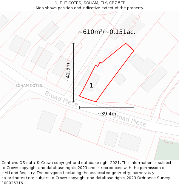 1, THE COTES, SOHAM, ELY, CB7 5EP: Plot and title map