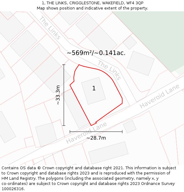 1, THE LINKS, CRIGGLESTONE, WAKEFIELD, WF4 3QP: Plot and title map