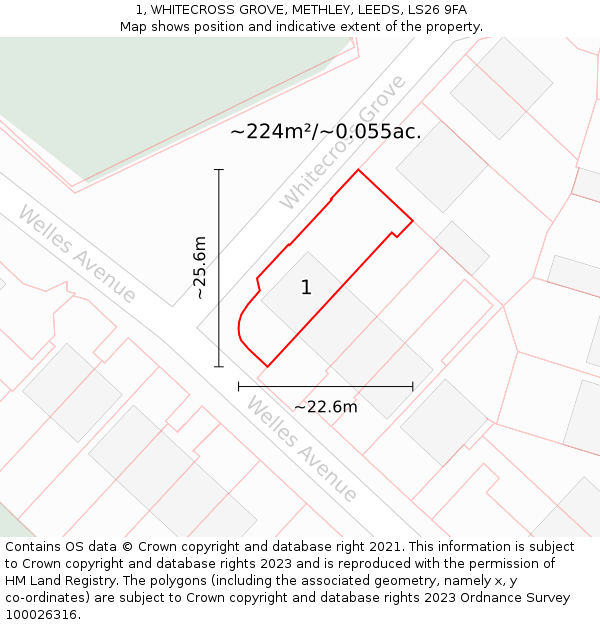 1, WHITECROSS GROVE, METHLEY, LEEDS, LS26 9FA: Plot and title map