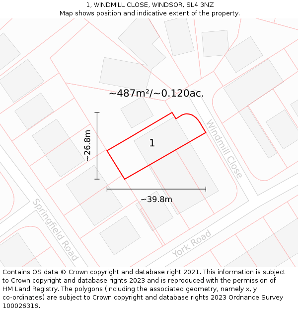 1, WINDMILL CLOSE, WINDSOR, SL4 3NZ: Plot and title map