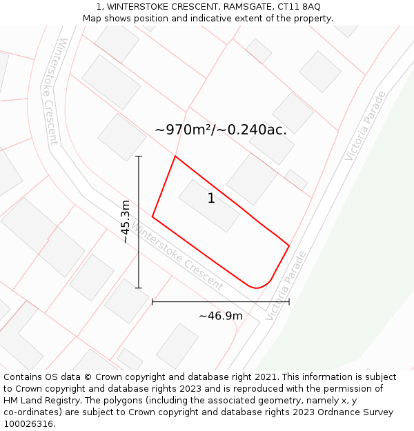 1, WINTERSTOKE CRESCENT, RAMSGATE, CT11 8AQ: Plot and title map