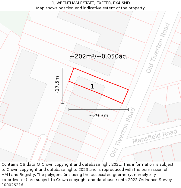 1, WRENTHAM ESTATE, EXETER, EX4 6ND: Plot and title map