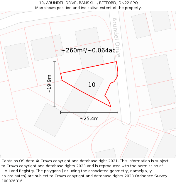 10, ARUNDEL DRIVE, RANSKILL, RETFORD, DN22 8PQ: Plot and title map