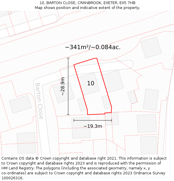 10, BARTON CLOSE, CRANBROOK, EXETER, EX5 7HB: Plot and title map