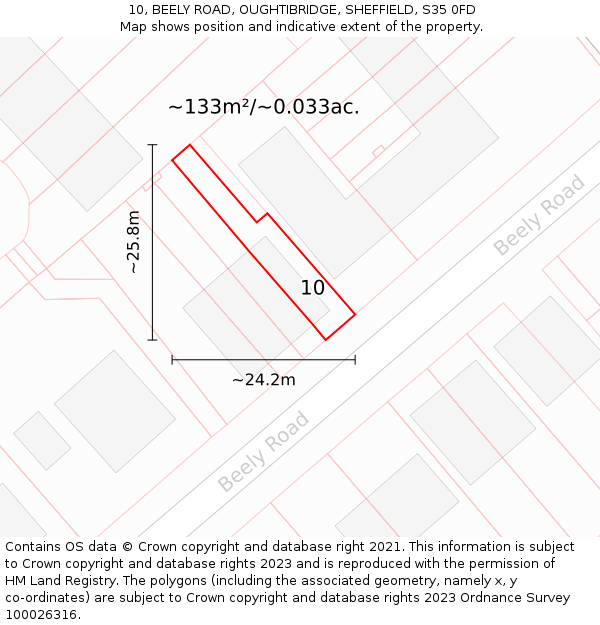 10, BEELY ROAD, OUGHTIBRIDGE, SHEFFIELD, S35 0FD: Plot and title map