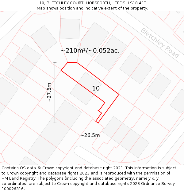 10, BLETCHLEY COURT, HORSFORTH, LEEDS, LS18 4FE: Plot and title map