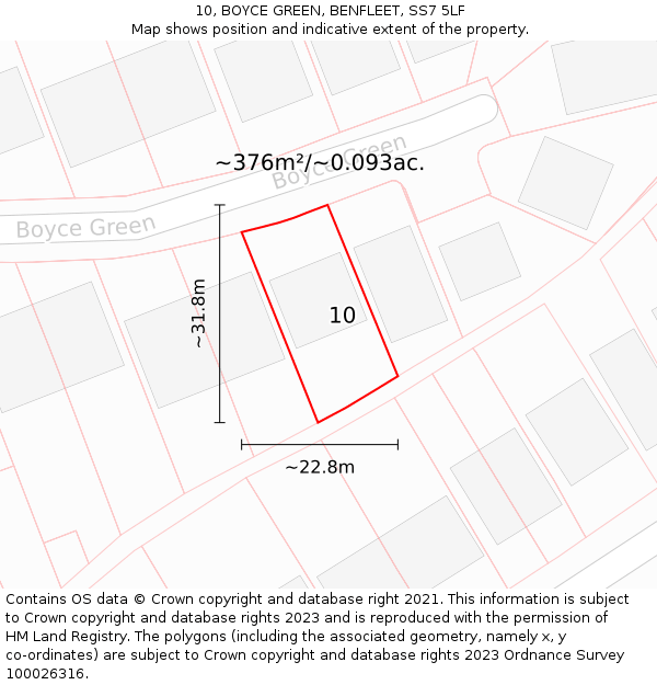 10, BOYCE GREEN, BENFLEET, SS7 5LF: Plot and title map