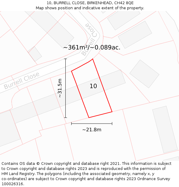 10, BURRELL CLOSE, BIRKENHEAD, CH42 8QE: Plot and title map