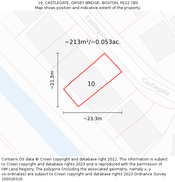 10, CASTLEGATE, GIPSEY BRIDGE, BOSTON, PE22 7BS: Plot and title map