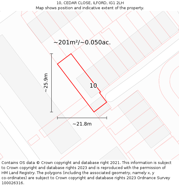 10, CEDAR CLOSE, ILFORD, IG1 2LH: Plot and title map