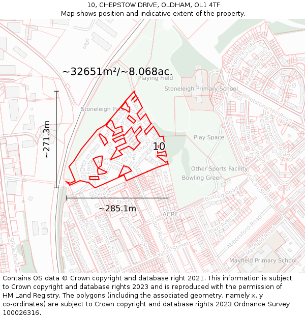 10, CHEPSTOW DRIVE, OLDHAM, OL1 4TF: Plot and title map