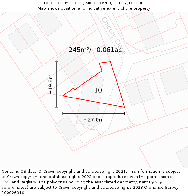 10, CHICORY CLOSE, MICKLEOVER, DERBY, DE3 0FL: Plot and title map