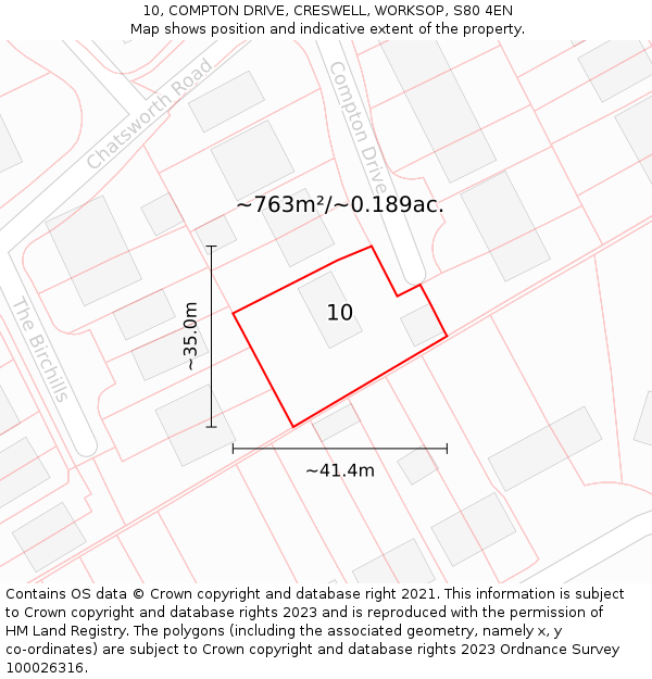 10, COMPTON DRIVE, CRESWELL, WORKSOP, S80 4EN: Plot and title map