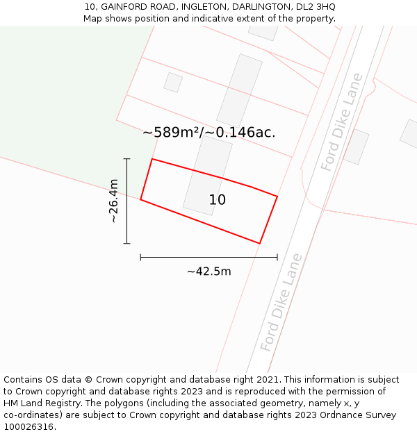 10, GAINFORD ROAD, INGLETON, DARLINGTON, DL2 3HQ: Plot and title map