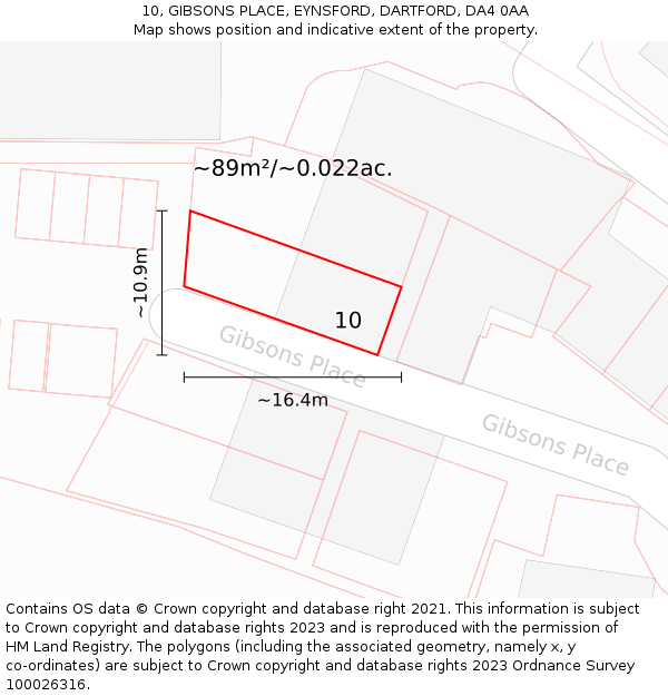 10, GIBSONS PLACE, EYNSFORD, DARTFORD, DA4 0AA: Plot and title map