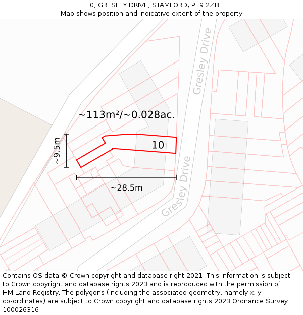 10, GRESLEY DRIVE, STAMFORD, PE9 2ZB: Plot and title map