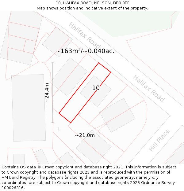 10, HALIFAX ROAD, NELSON, BB9 0EF: Plot and title map