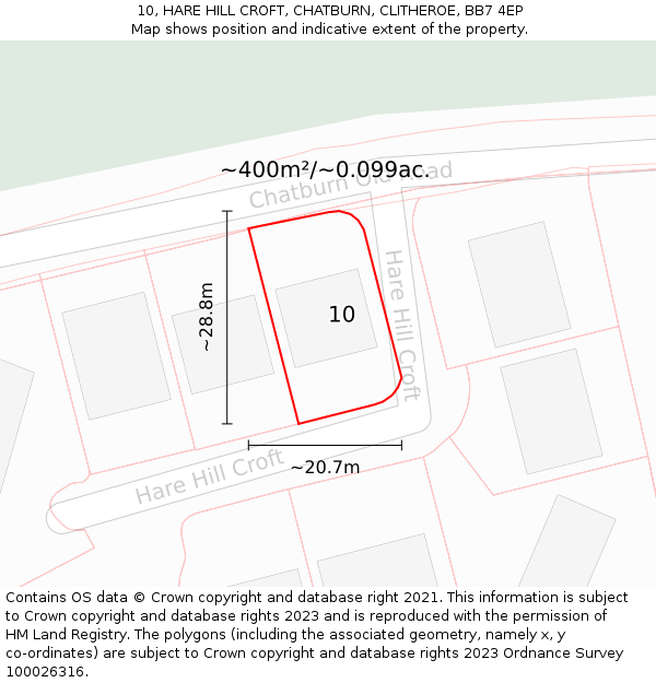 10, HARE HILL CROFT, CHATBURN, CLITHEROE, BB7 4EP: Plot and title map