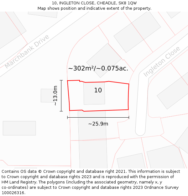 10, INGLETON CLOSE, CHEADLE, SK8 1QW: Plot and title map