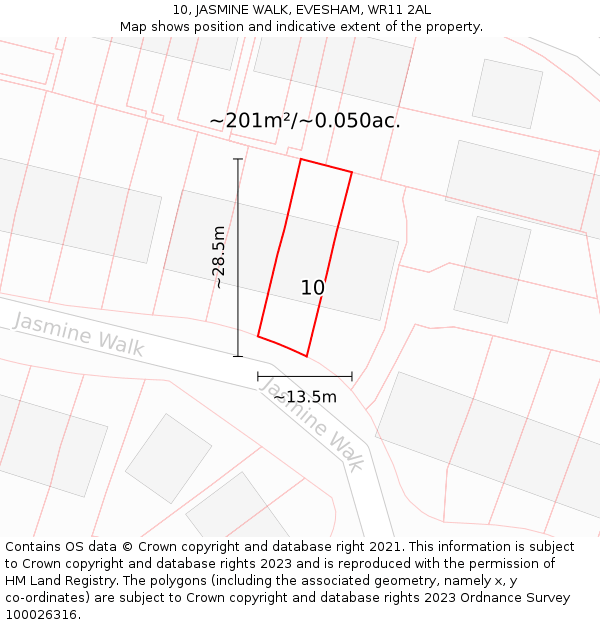 10, JASMINE WALK, EVESHAM, WR11 2AL: Plot and title map
