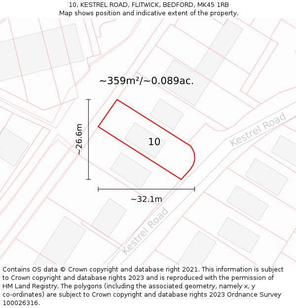 10, KESTREL ROAD, FLITWICK, BEDFORD, MK45 1RB: Plot and title map
