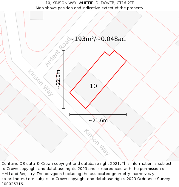 10, KINSON WAY, WHITFIELD, DOVER, CT16 2FB: Plot and title map