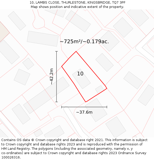 10, LAMBS CLOSE, THURLESTONE, KINGSBRIDGE, TQ7 3PF: Plot and title map