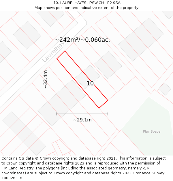 10, LAURELHAYES, IPSWICH, IP2 9SA: Plot and title map