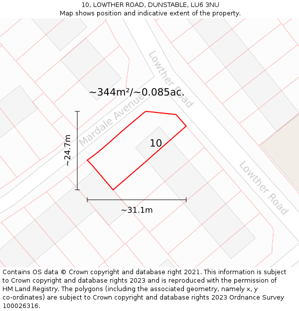 10, LOWTHER ROAD, DUNSTABLE, LU6 3NU: Plot and title map
