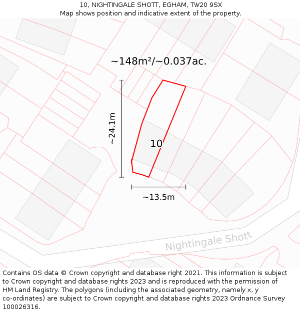 10, NIGHTINGALE SHOTT, EGHAM, TW20 9SX: Plot and title map