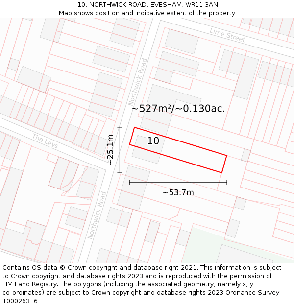 10, NORTHWICK ROAD, EVESHAM, WR11 3AN: Plot and title map