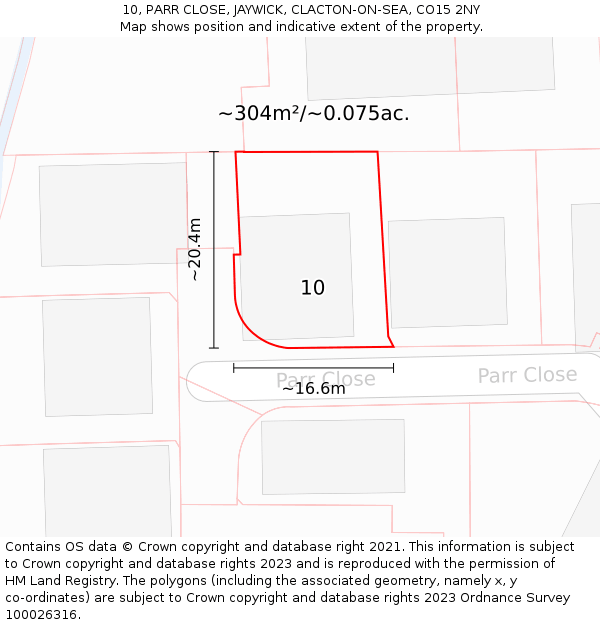 10, PARR CLOSE, JAYWICK, CLACTON-ON-SEA, CO15 2NY: Plot and title map
