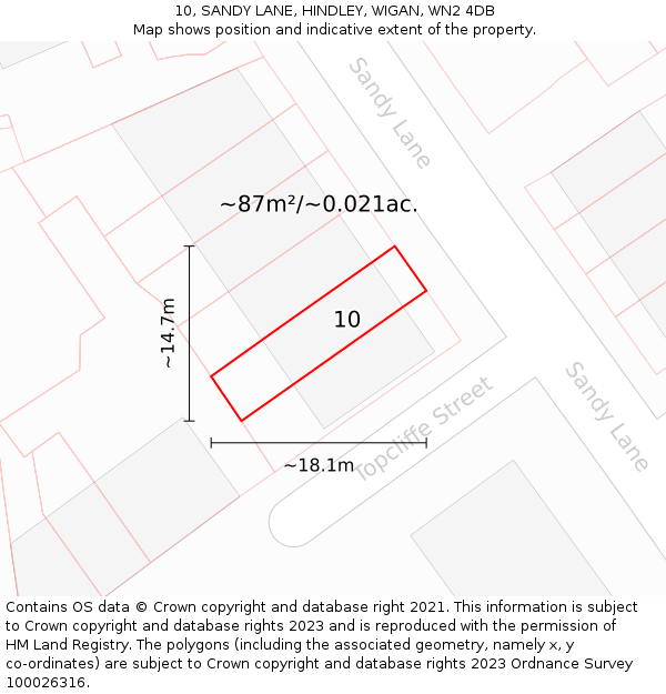 10, SANDY LANE, HINDLEY, WIGAN, WN2 4DB: Plot and title map