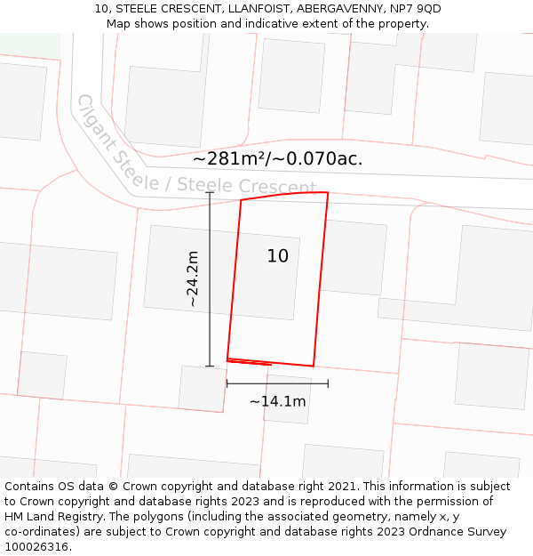10, STEELE CRESCENT, LLANFOIST, ABERGAVENNY, NP7 9QD: Plot and title map