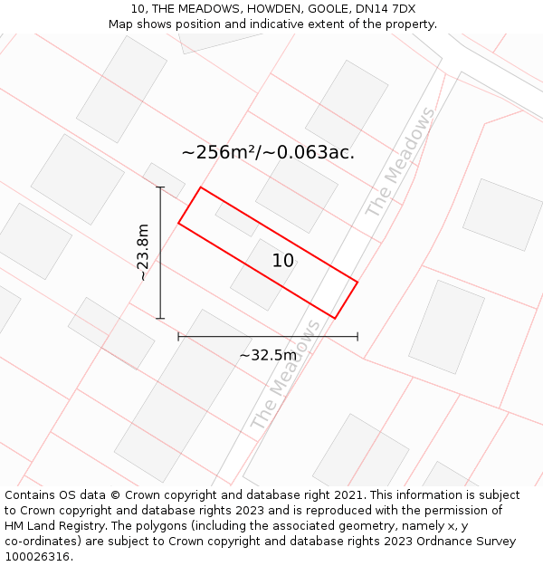 10, THE MEADOWS, HOWDEN, GOOLE, DN14 7DX: Plot and title map