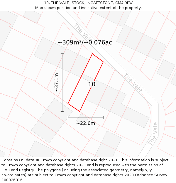 10, THE VALE, STOCK, INGATESTONE, CM4 9PW: Plot and title map
