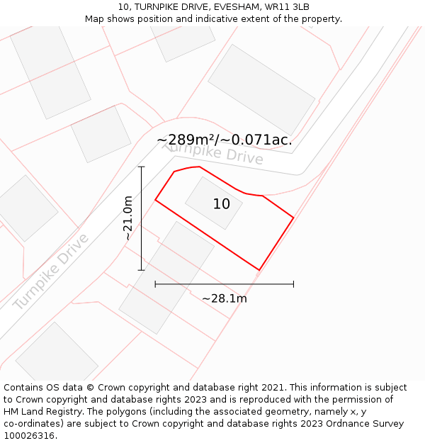 10, TURNPIKE DRIVE, EVESHAM, WR11 3LB: Plot and title map