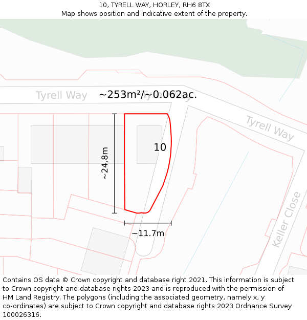 10, TYRELL WAY, HORLEY, RH6 8TX: Plot and title map