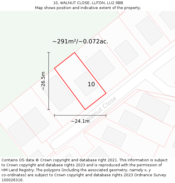 10, WALNUT CLOSE, LUTON, LU2 9BB: Plot and title map