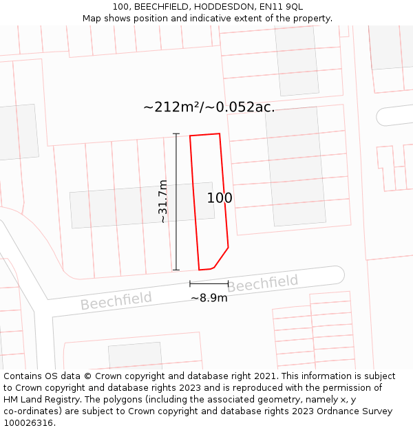 100, BEECHFIELD, HODDESDON, EN11 9QL: Plot and title map