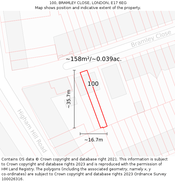100, BRAMLEY CLOSE, LONDON, E17 6EG: Plot and title map