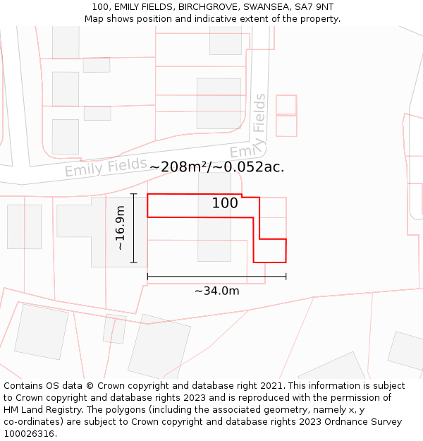 100, EMILY FIELDS, BIRCHGROVE, SWANSEA, SA7 9NT: Plot and title map
