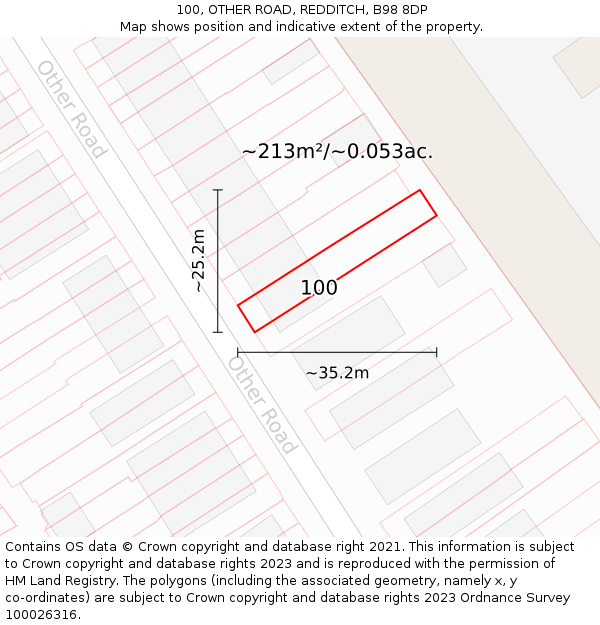 100, OTHER ROAD, REDDITCH, B98 8DP: Plot and title map